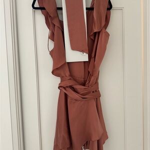 Zimmermann One-Shoulder Ruffle Wrap Dress - Rusty Terracotta